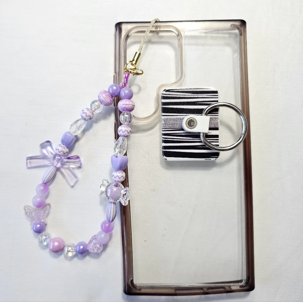 Pastel Purple Iridescent Girly Dainty Barbiecore Beaded Phone Charm Wrist Strap